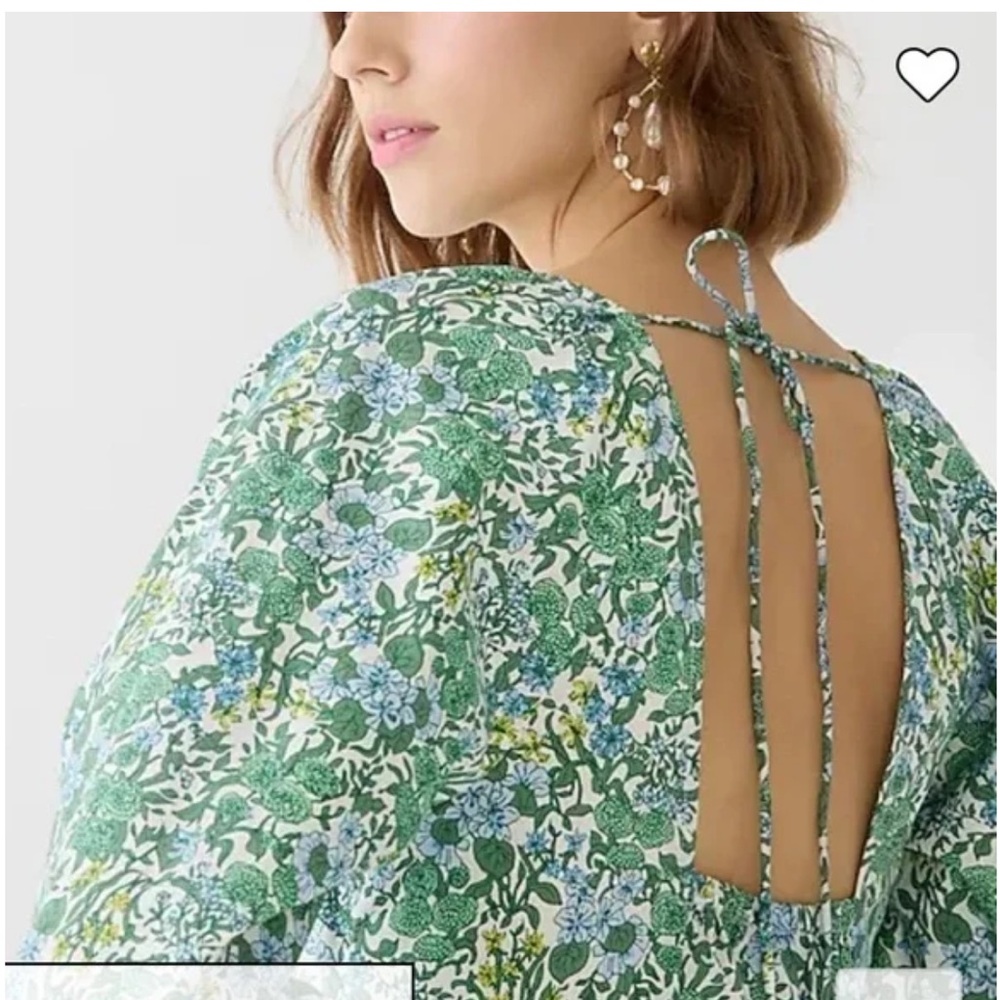 J. Crew Green and Blue Floral Tie-Back Blouse